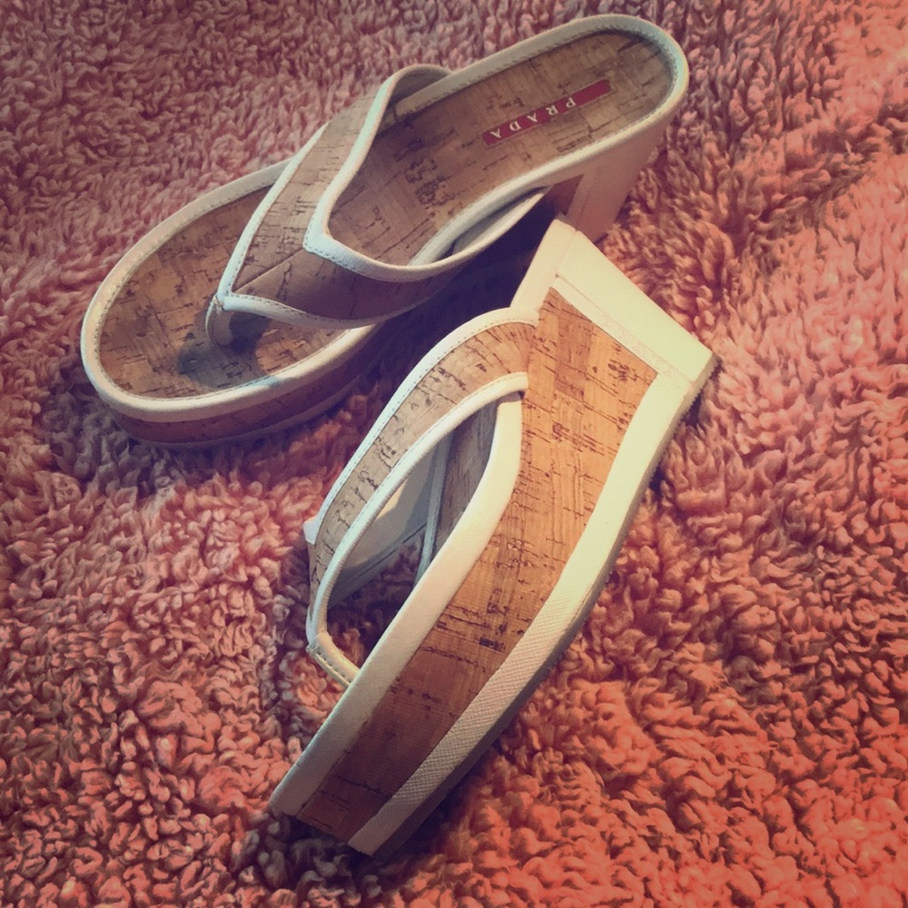 Prada white cork wedge